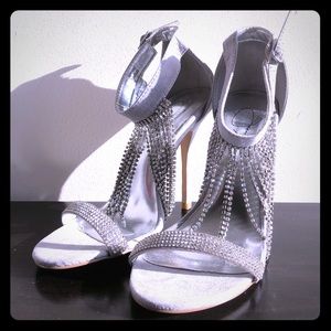 Light Grey Rhinestone Fringe Dress Sandals